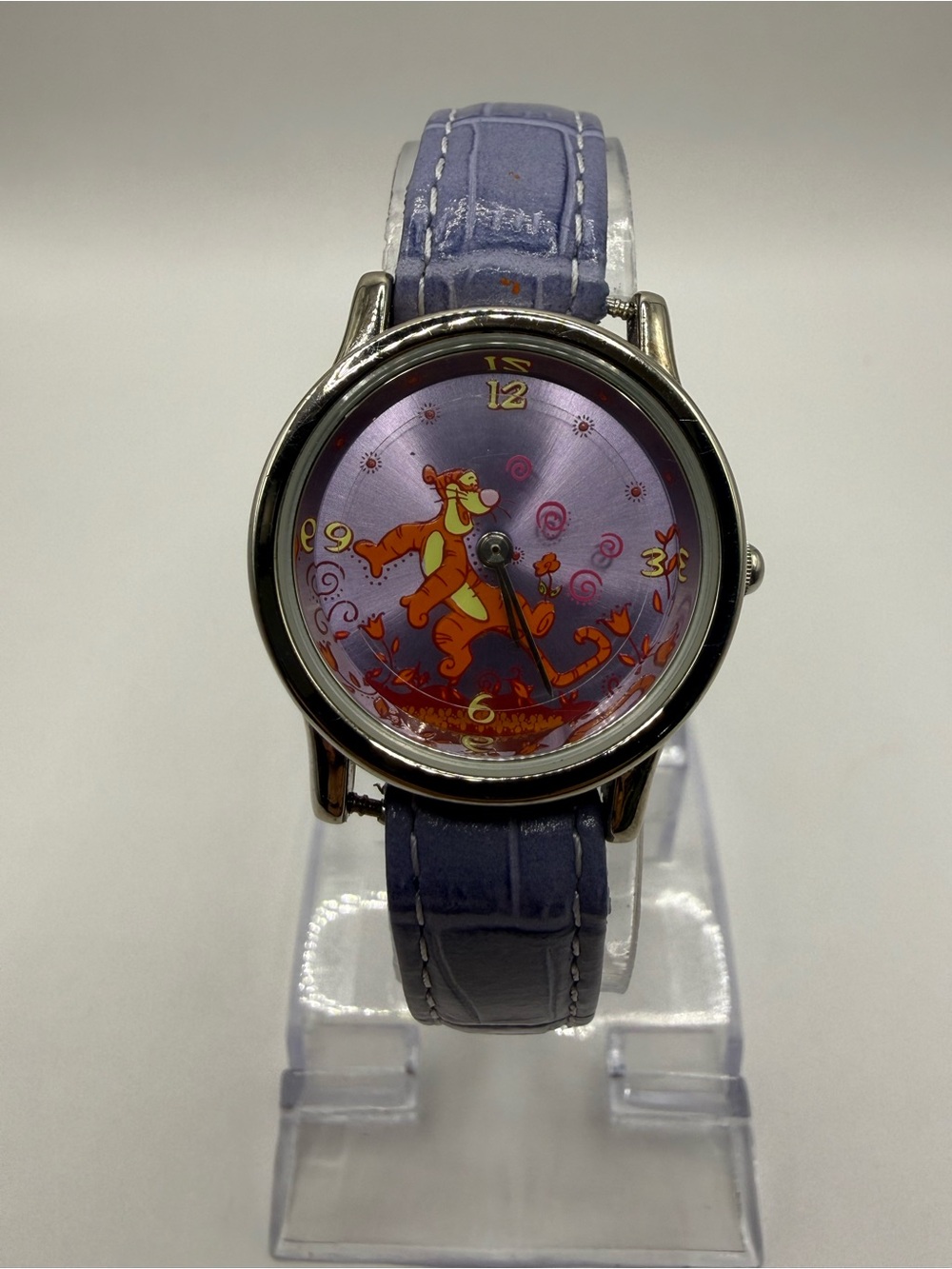 Vintage Women's Disney Tigger Watch Purple Face & Leather Band (New Battery)